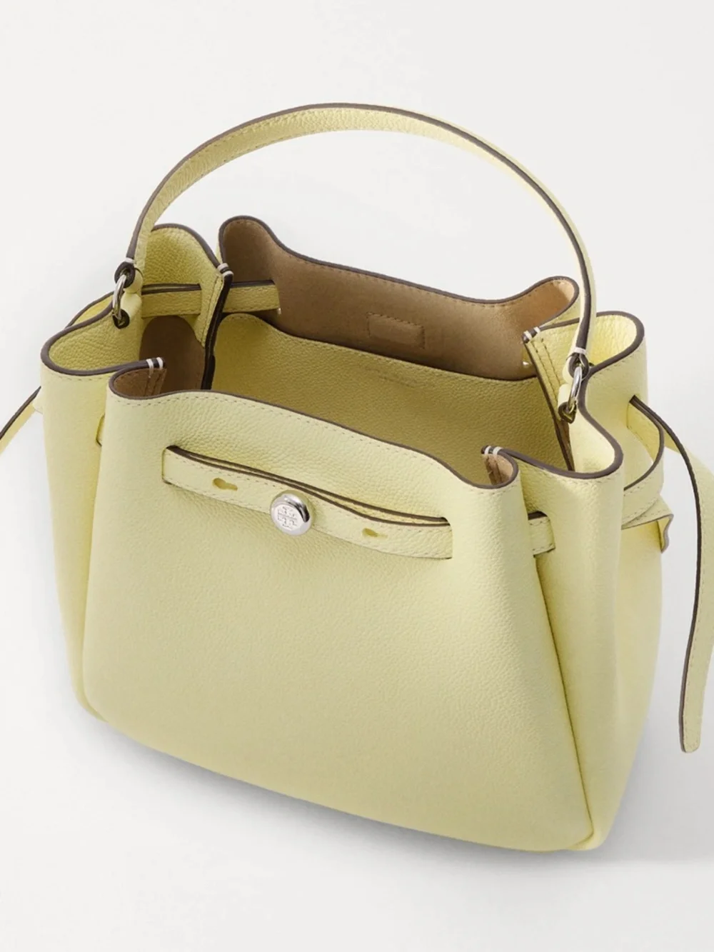 NWT Tory Burch Romy Pebbled Leather Bucket Bag Lemon Crossbody Dust Bag